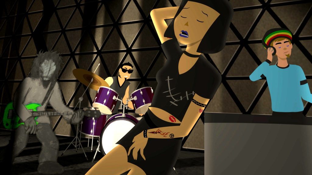 Human with puppets Foo and Satchmo in Walter Santucci’s adult animated feature I’d Rather Be Turned Into Cat Food.